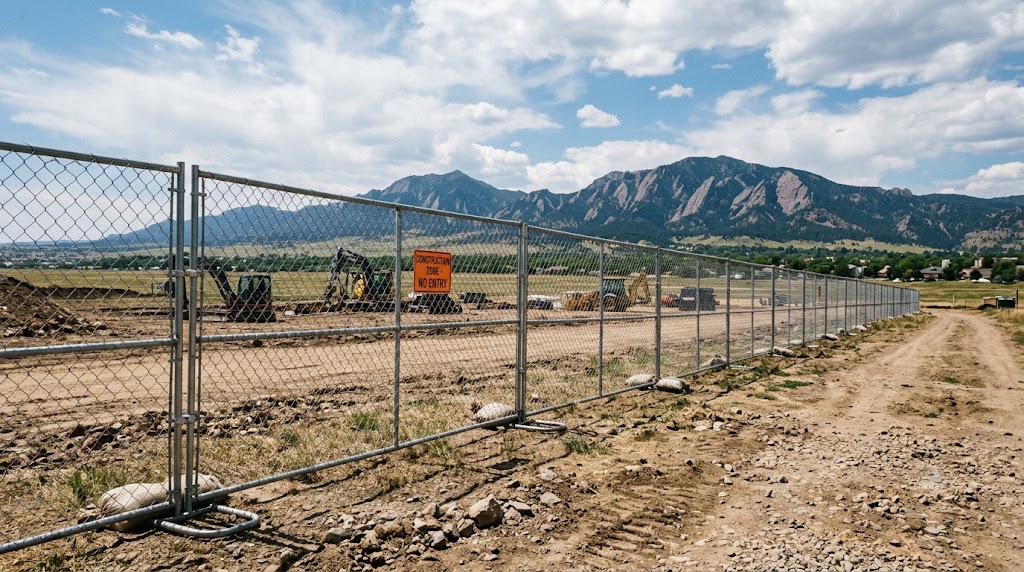 Temporary fence panels on a construction site