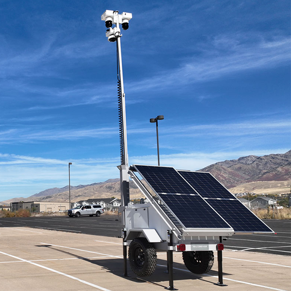 Solar surveillance trailer on a job site